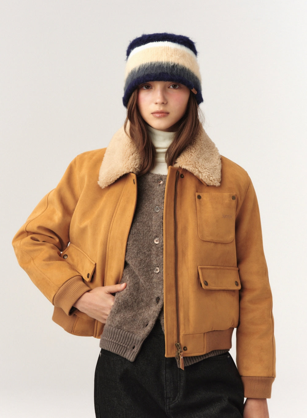 [satur] (W) Synthetic Suede Blouson Jumper - Camel