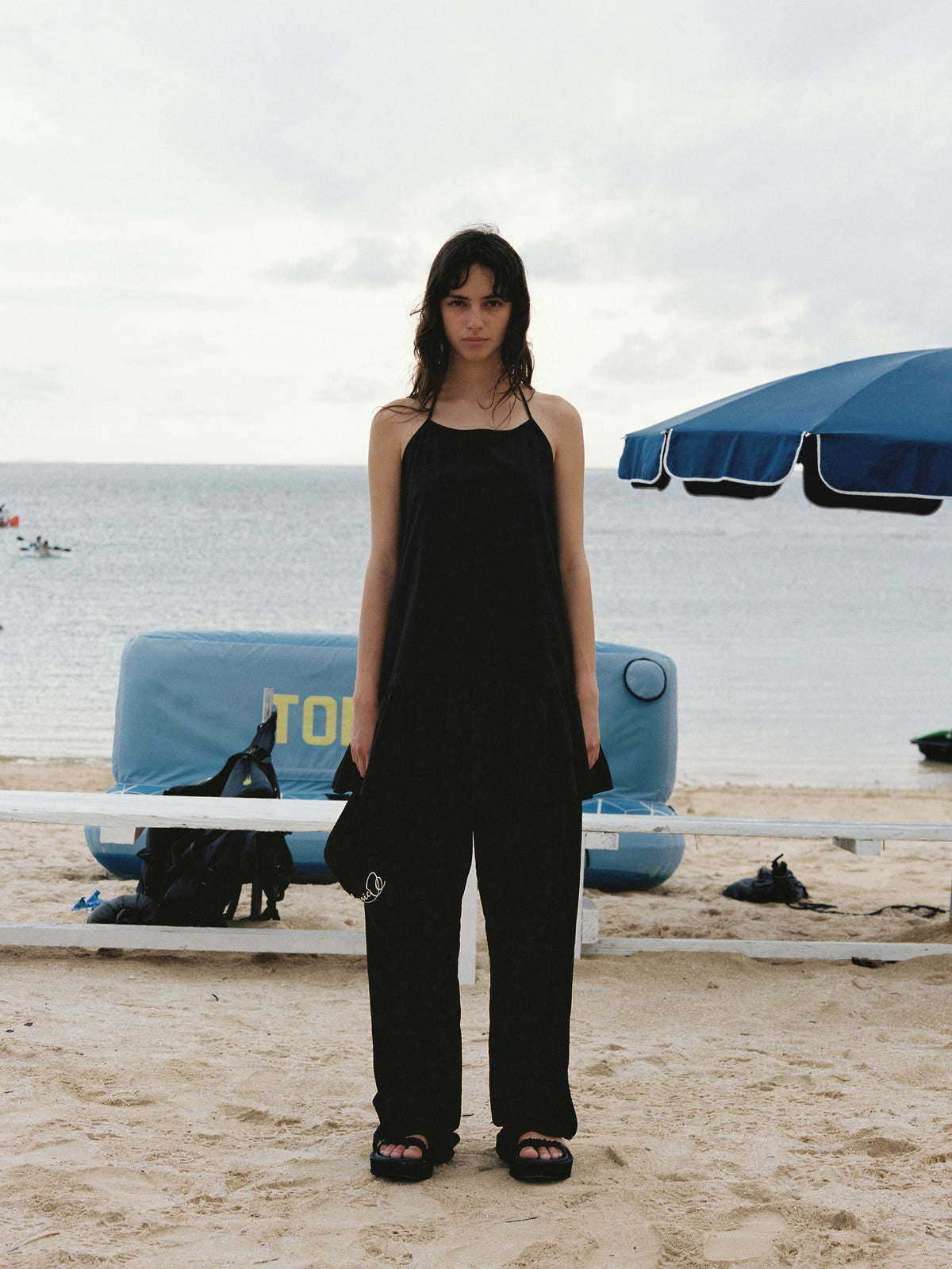 Low Classic Leather String Sandal Black