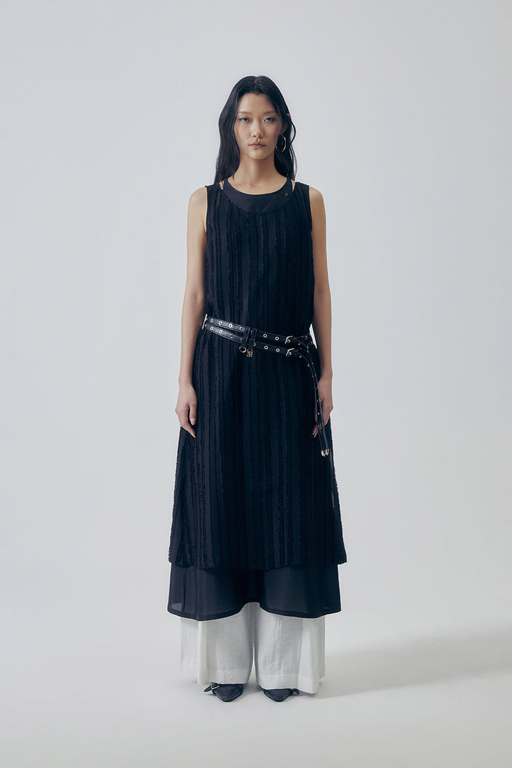 Treemingbird Two-Layer Overlap Dress Black
