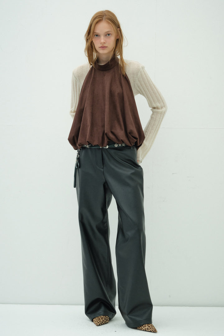 Overdueflair Semi Wide Leather Pants Black