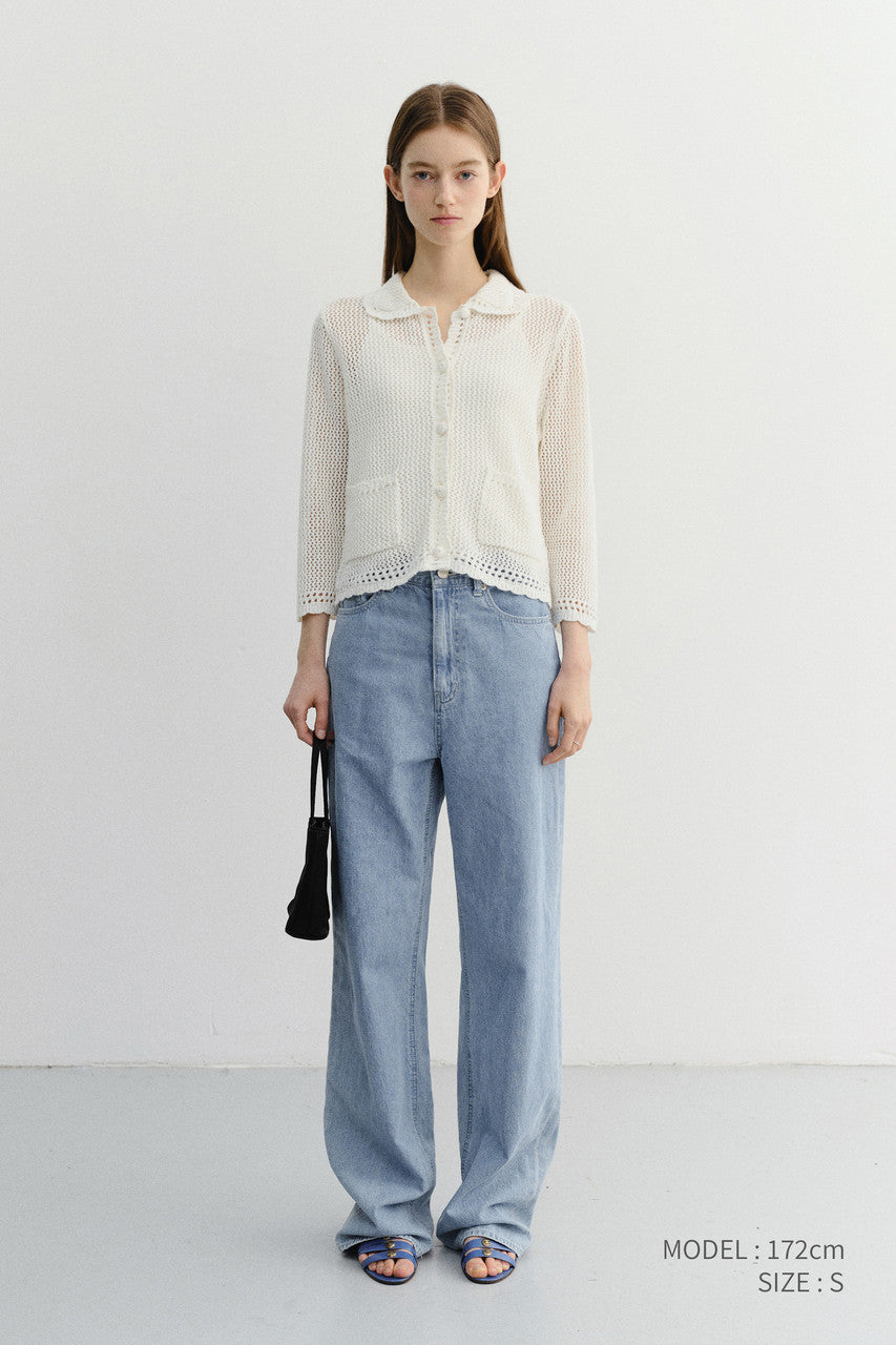Dunst Crochet Collared Cardigan Ivory