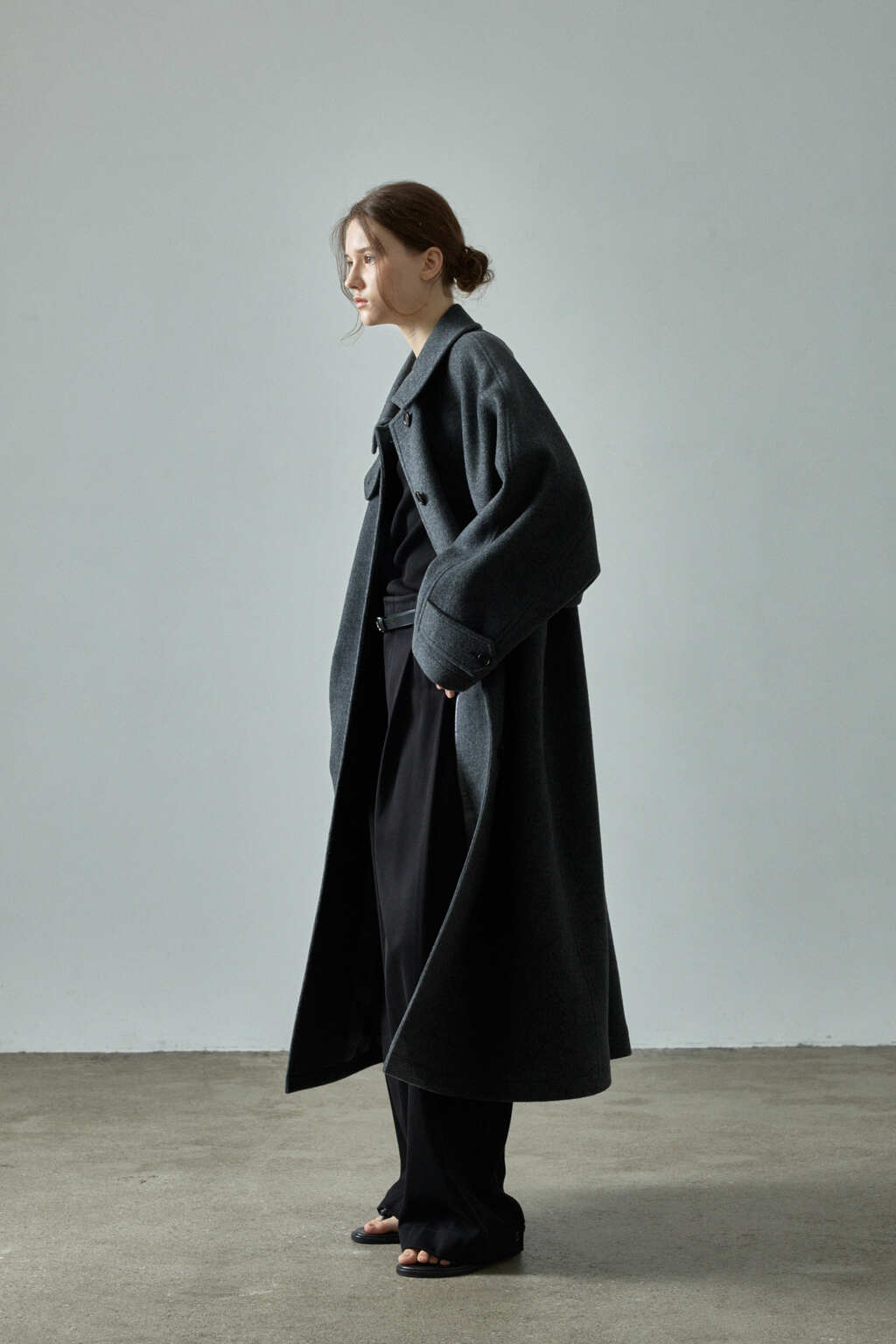 Facade Pattern Oversized Cashmere Balmacaan Coat charcoal