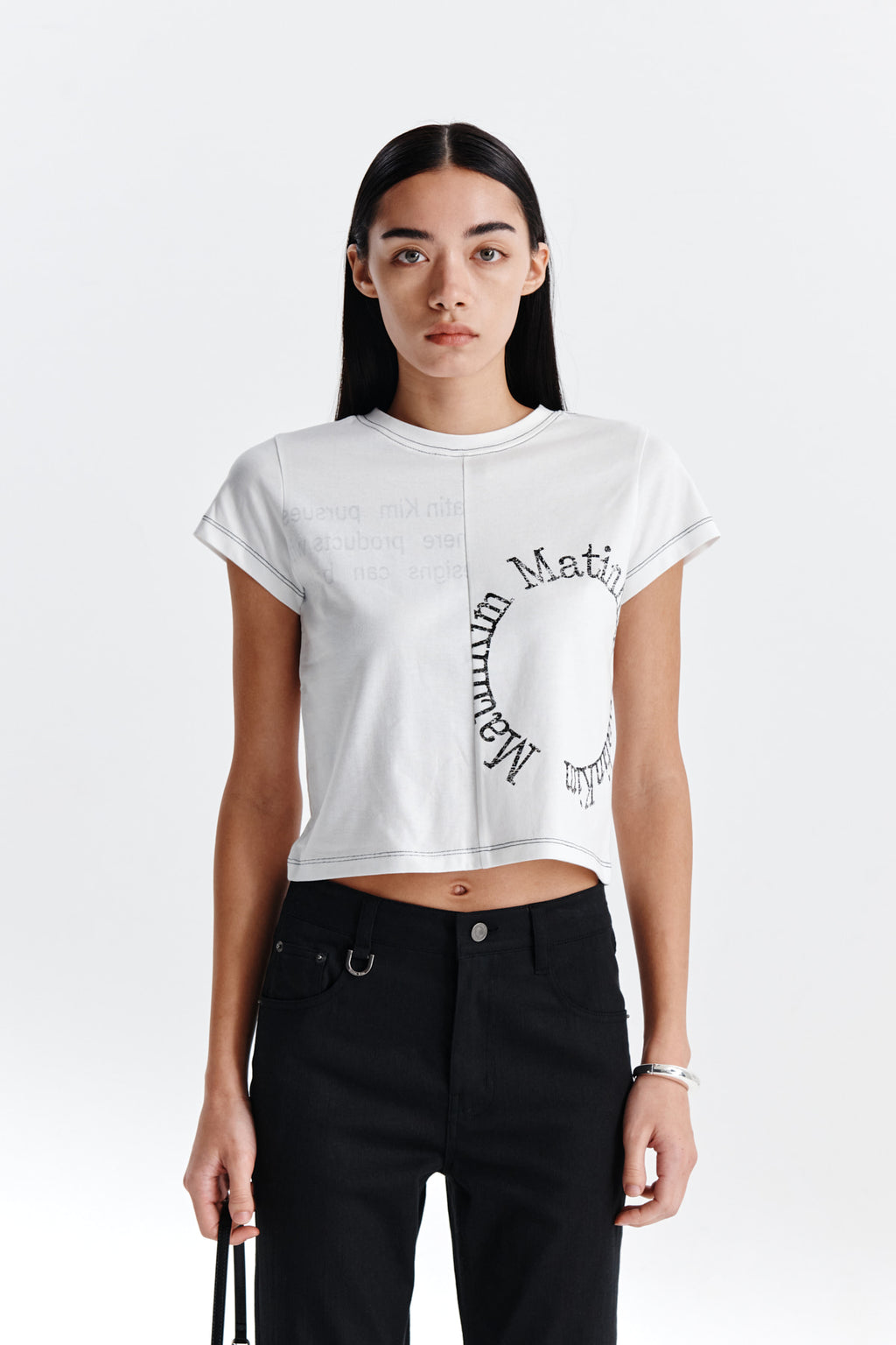 [matinkim] PRINT MIXED CROP TOP IN WHITE
