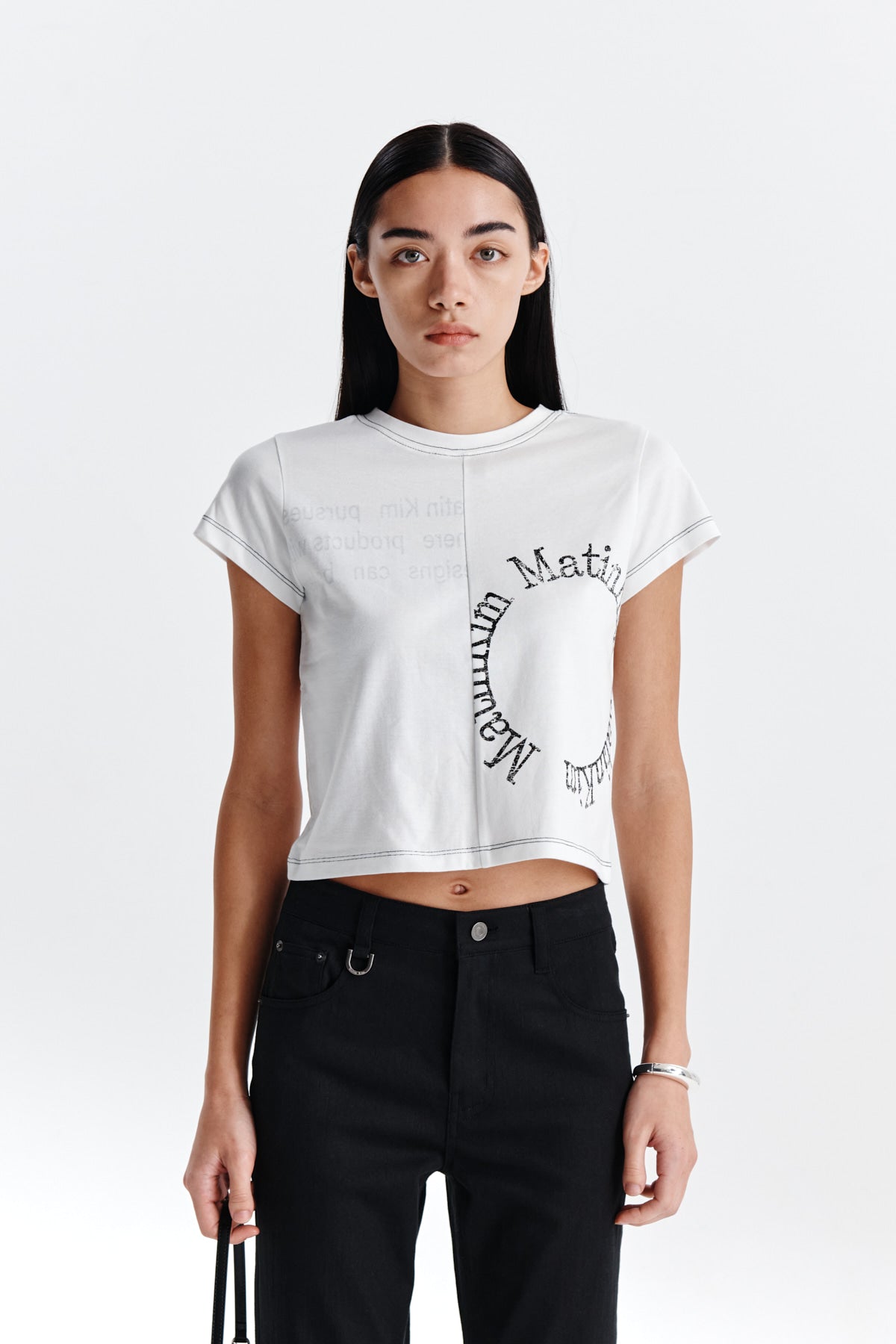 [matinkim] PRINT MIXED CROP TOP IN WHITE