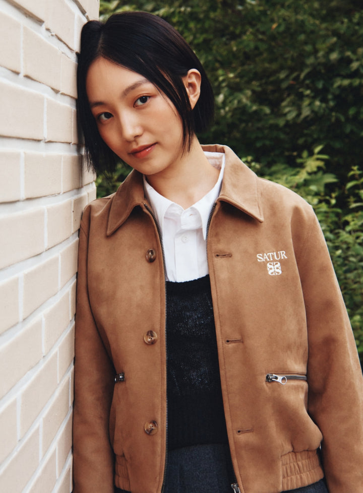 Satur (W) Teo Faux Suede Short Jacket - Beige
