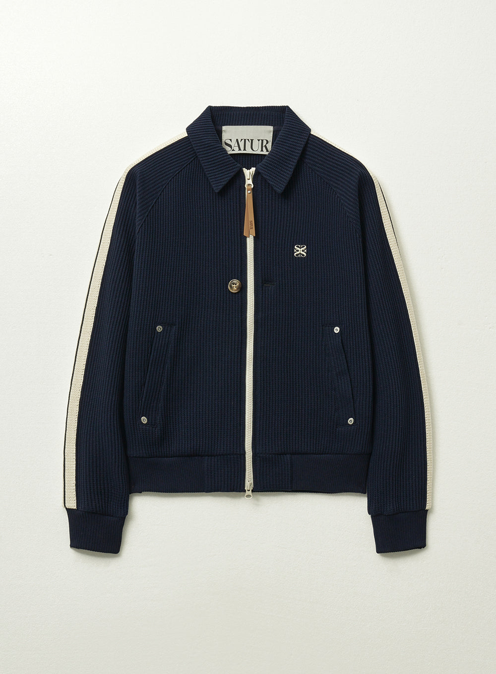 [satur] (W) Lawton Waffle Collar Track Zip-up Jacket - Navy
