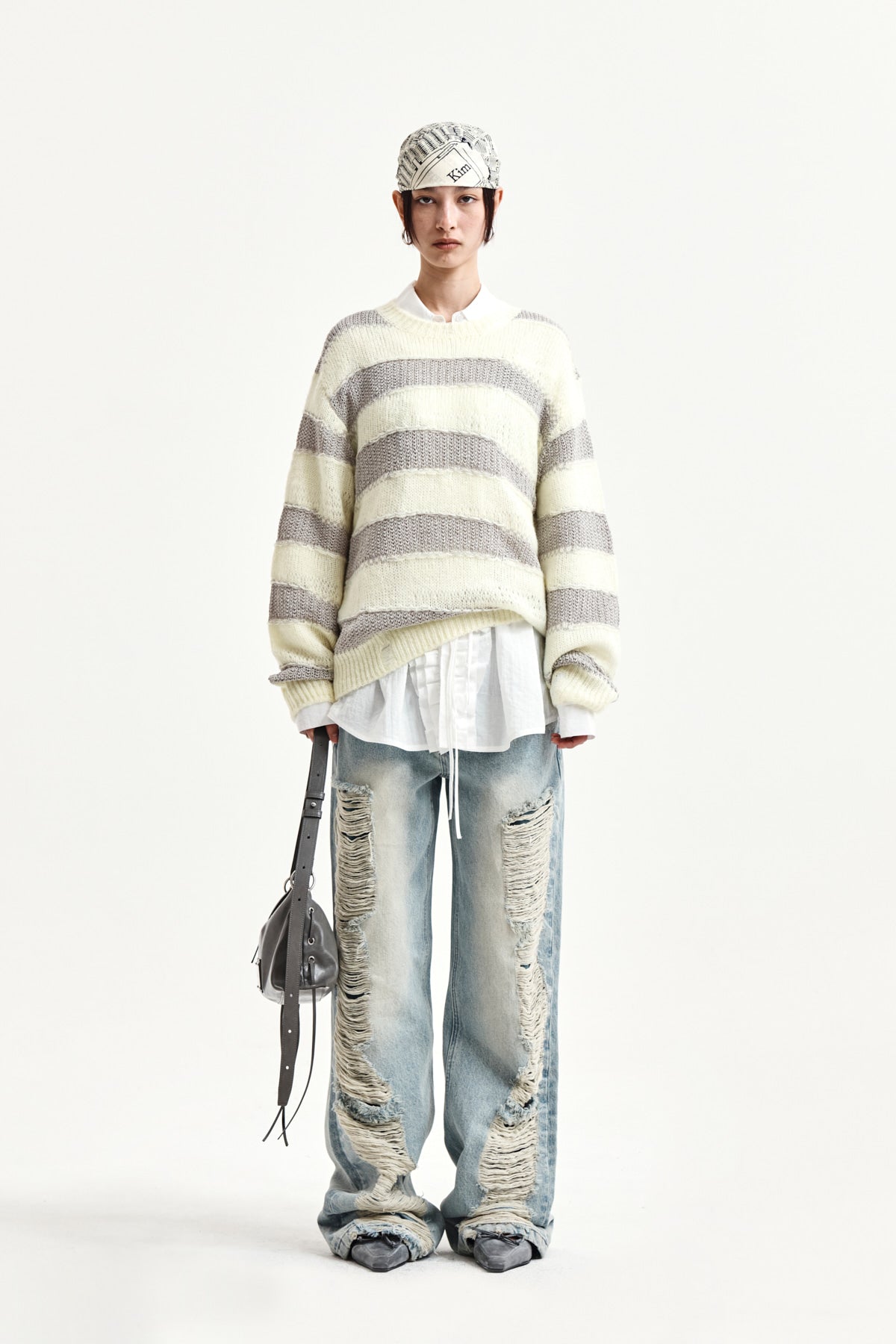[matinkim] Heavy Destroyed Denim Pants IN Light Blue