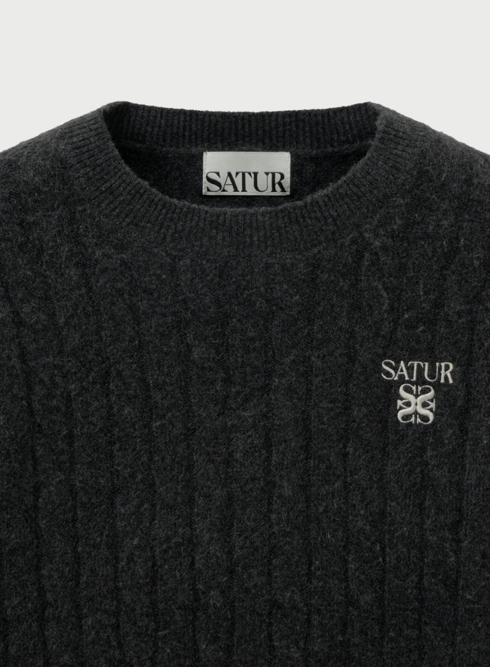 [satur] (W) Soft Touch Cable Crew Neck Knit - Charcoal
