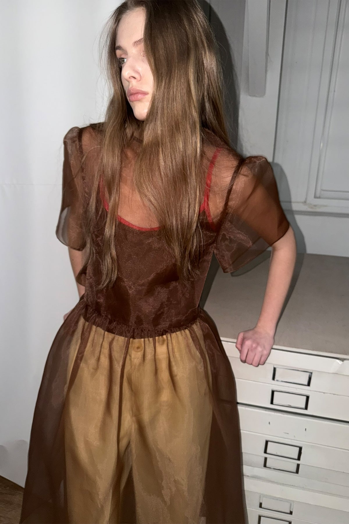 Overdueflair Signature Organza Dress Brown/White