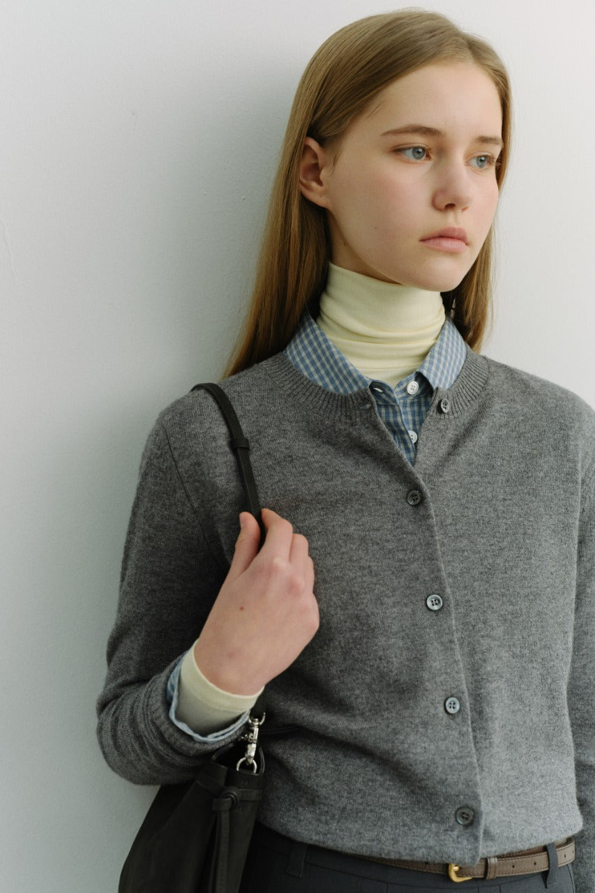 Dunst Essential Crewneck Knit Cardigan Melange Grey