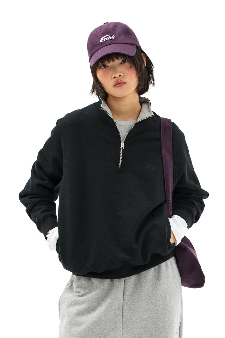 Emis Mono Logo Half-Zip Sweatshirt-Black
