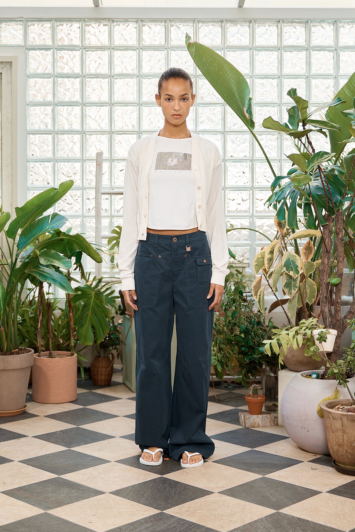 [matinkim] SNAP POCKET POINT FATIGUE PANTS IN NAVY