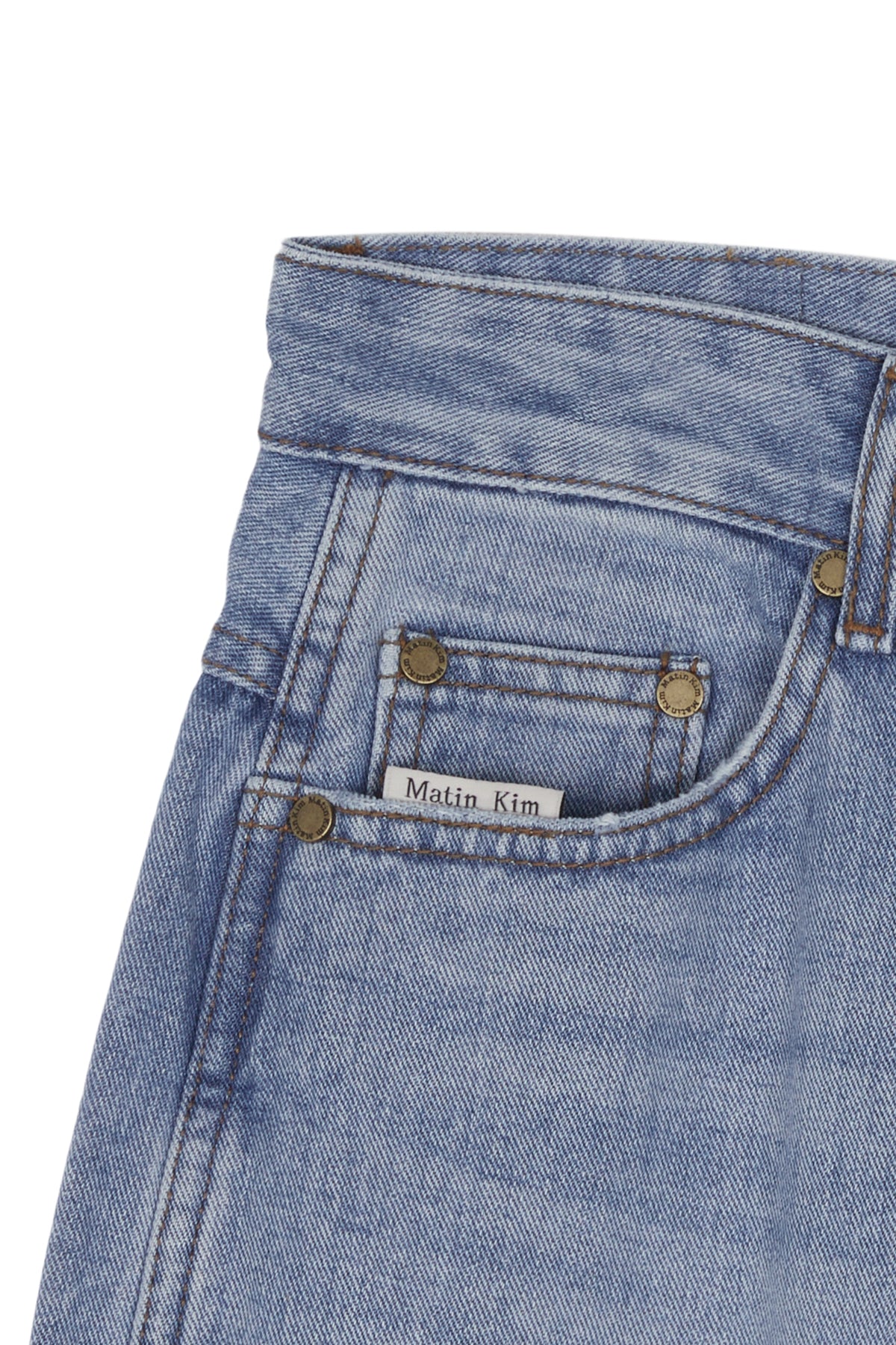 Matinkim Flower Printed Denim Pants IN Light Blue