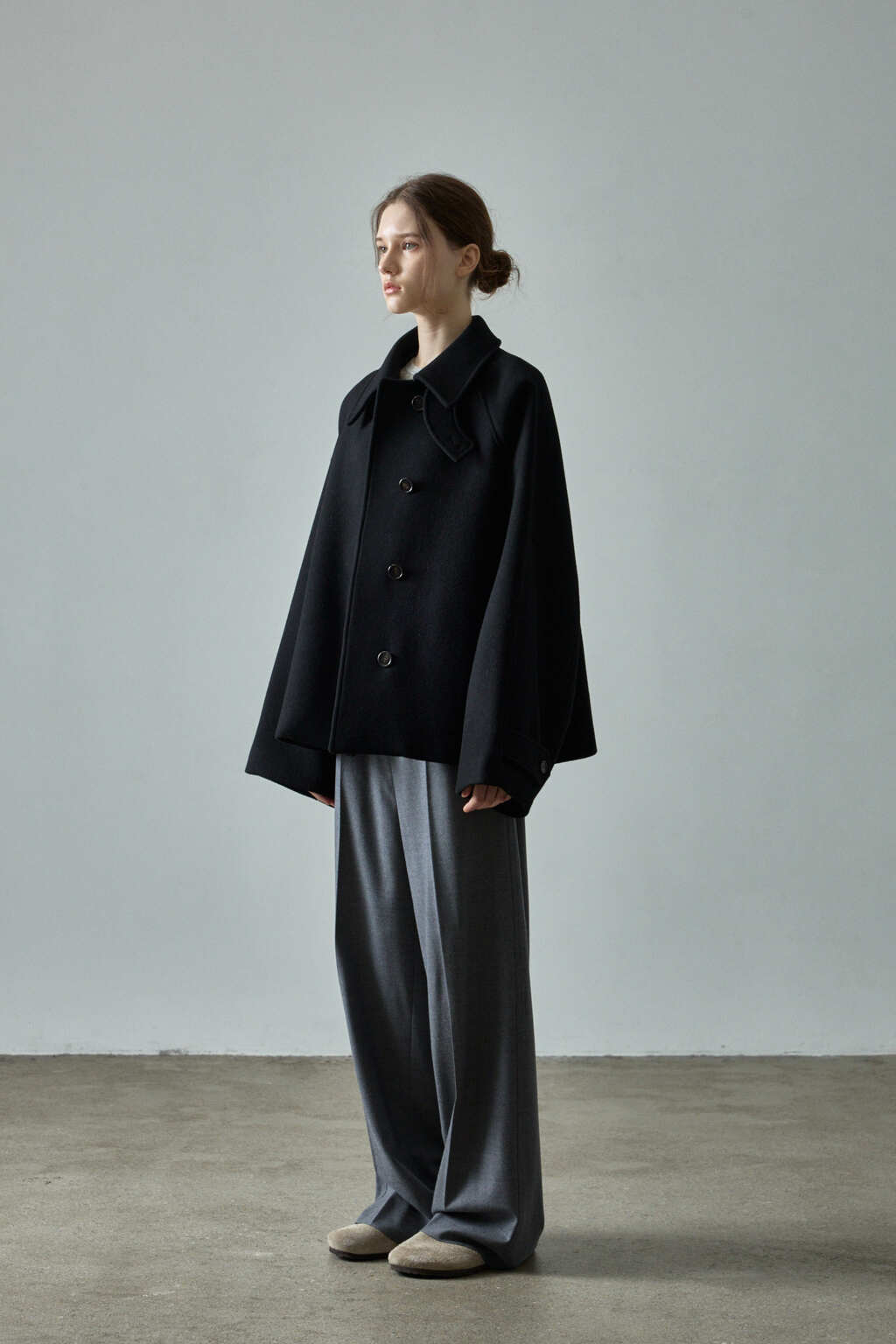 Facade Pattern Oversized Cashmere Half Coat black