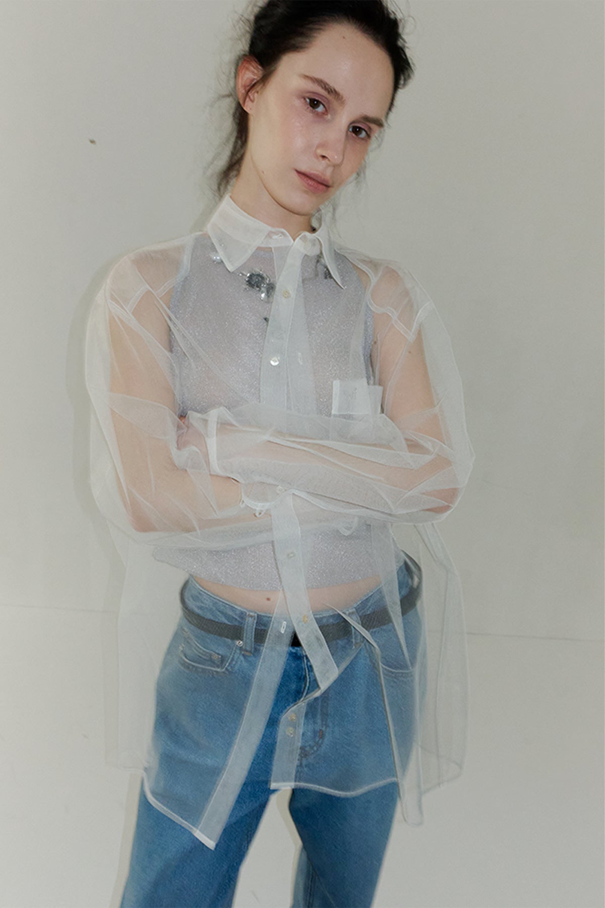 Overdueflair Mesh Oversized Shirt Ivory