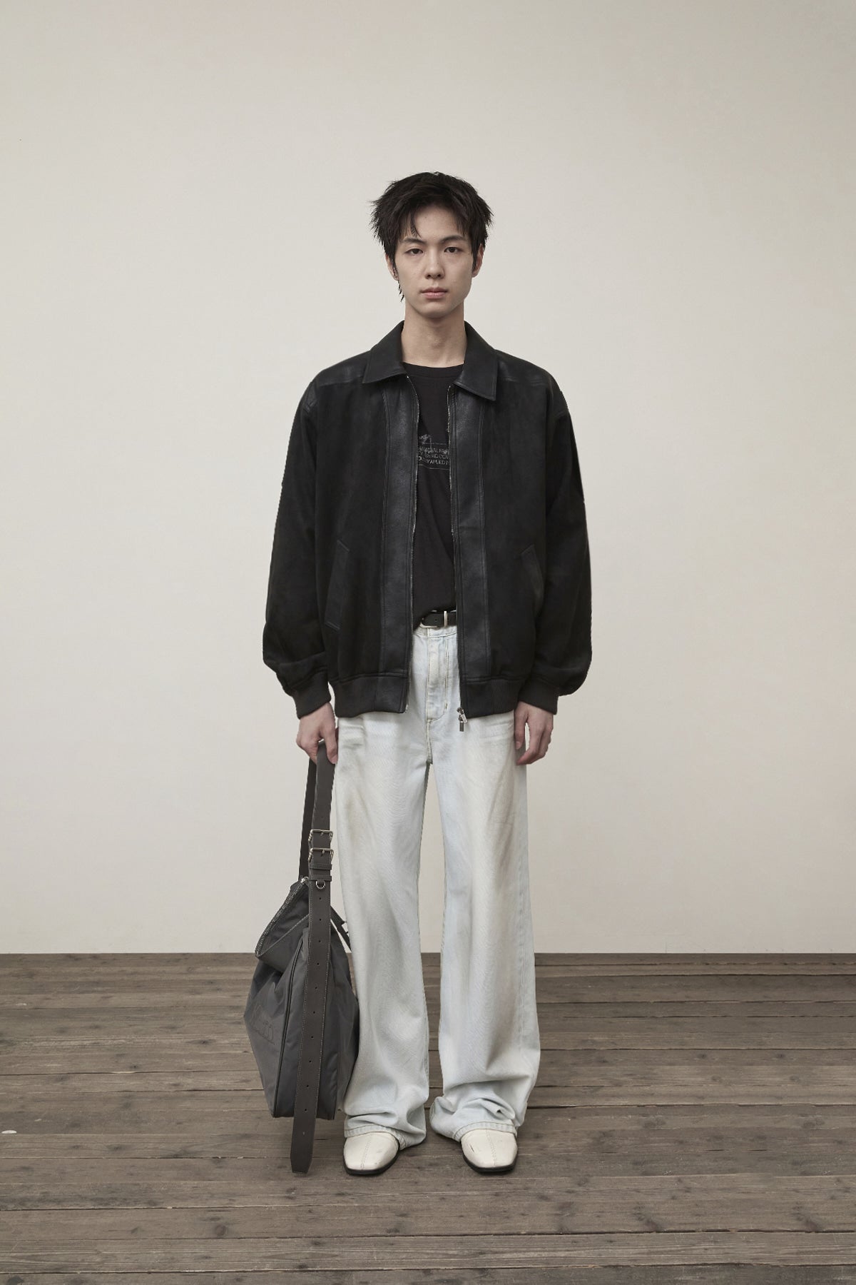 [matinkim] SUEDE MIX LEATHER ZIP UP JUMPER FOR MEN IN BLACK