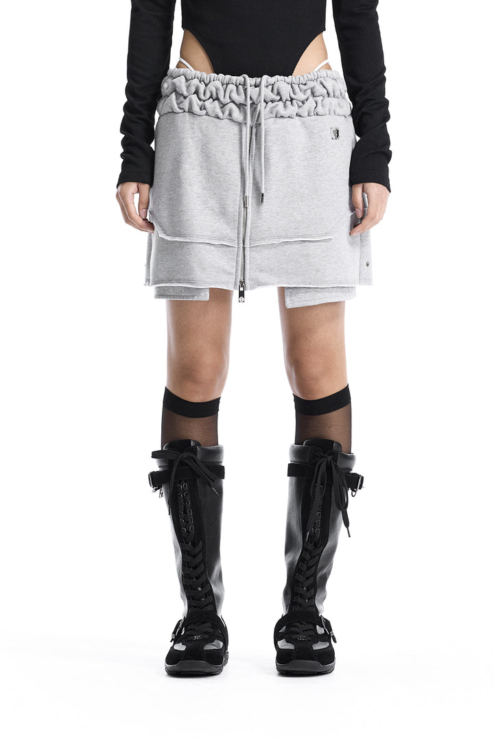 Treemingbird Front Zip Layered Jersey Mini Skirt Melange Gray
