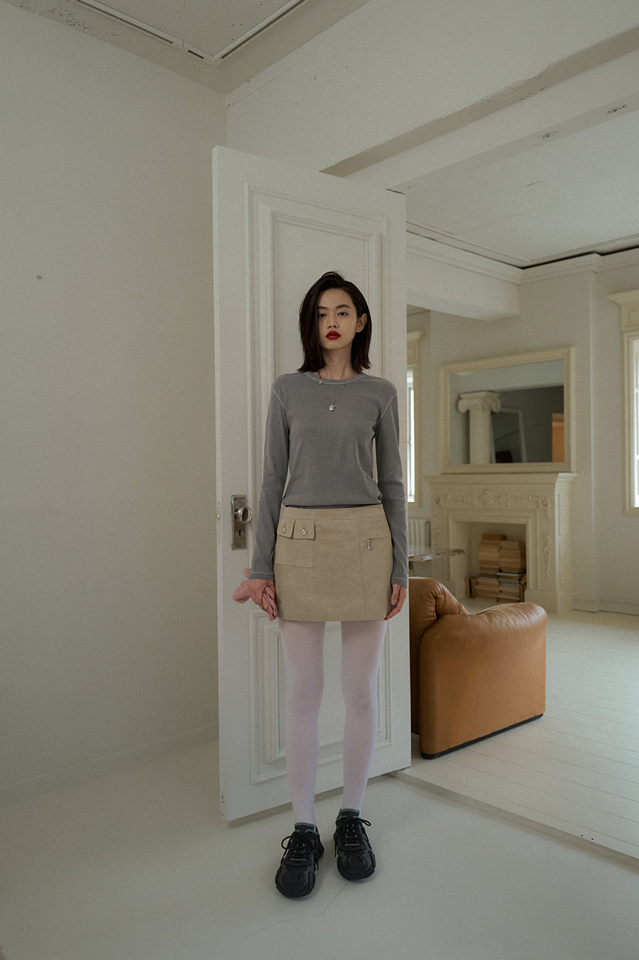 Overdueflair Suede Mini Skirt Ash Gray