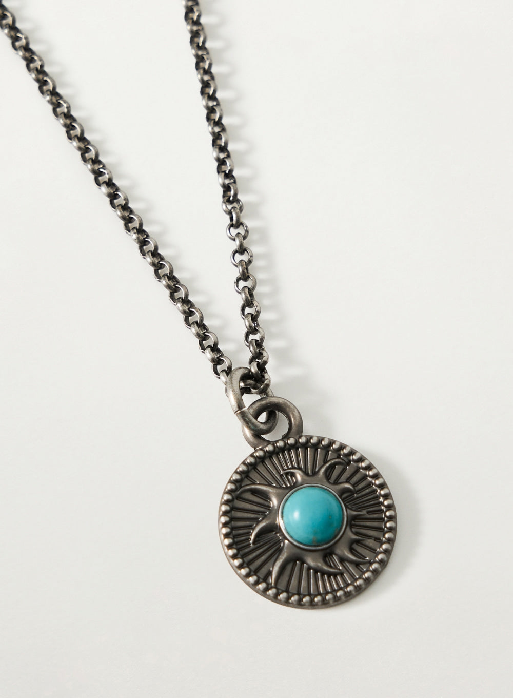 [SATUR] Sun Retro Synthetic Turquoise Necklace - Silver
