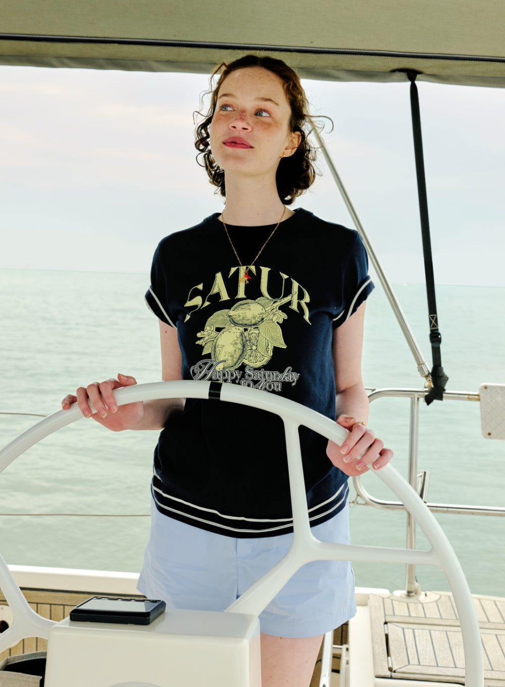 [satur] (W) Denver Banding Half Pants - Light Blue