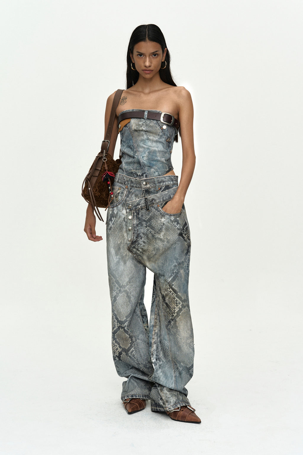 Andersson Bell Python Fade Denim Printed Twist Bustier