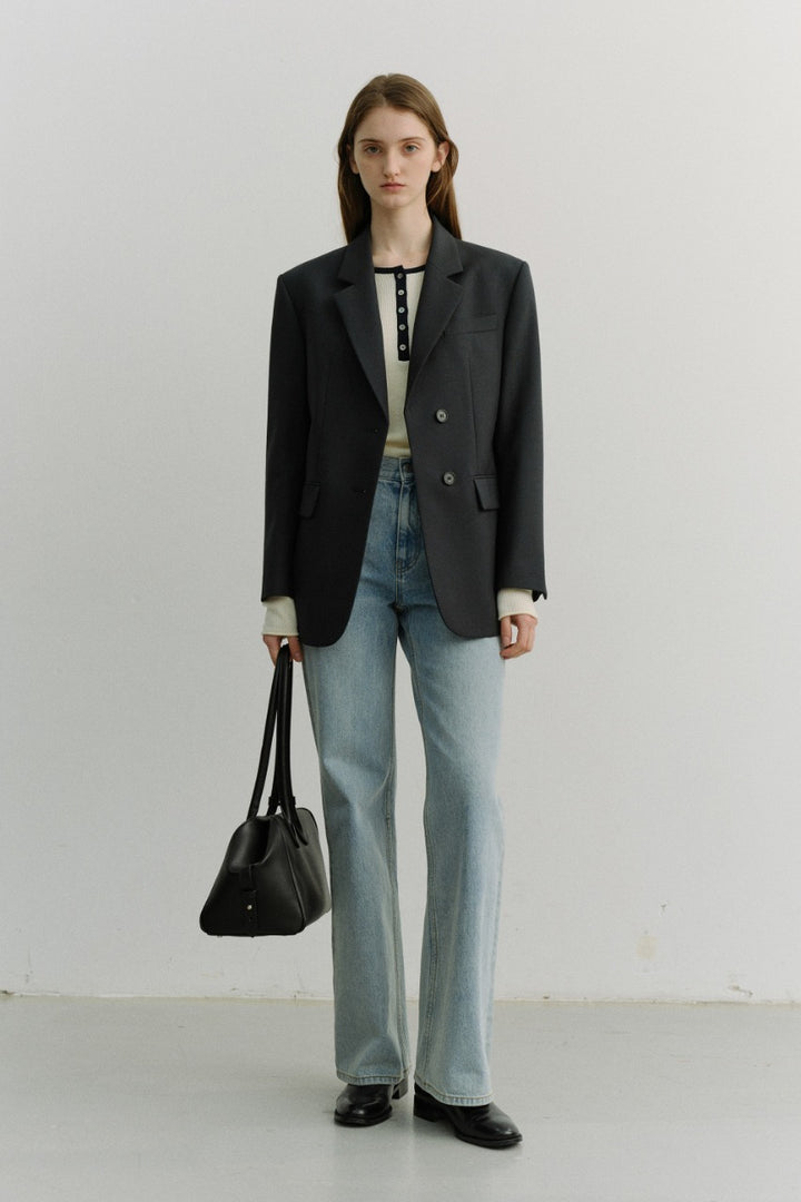 Dunst Essential 2 Button Wool Blazer Midnight Navy