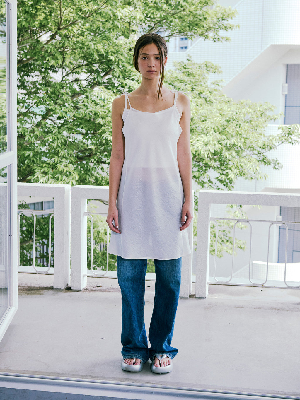 [Low Classic] Silky Floral Layered Dress_Off White