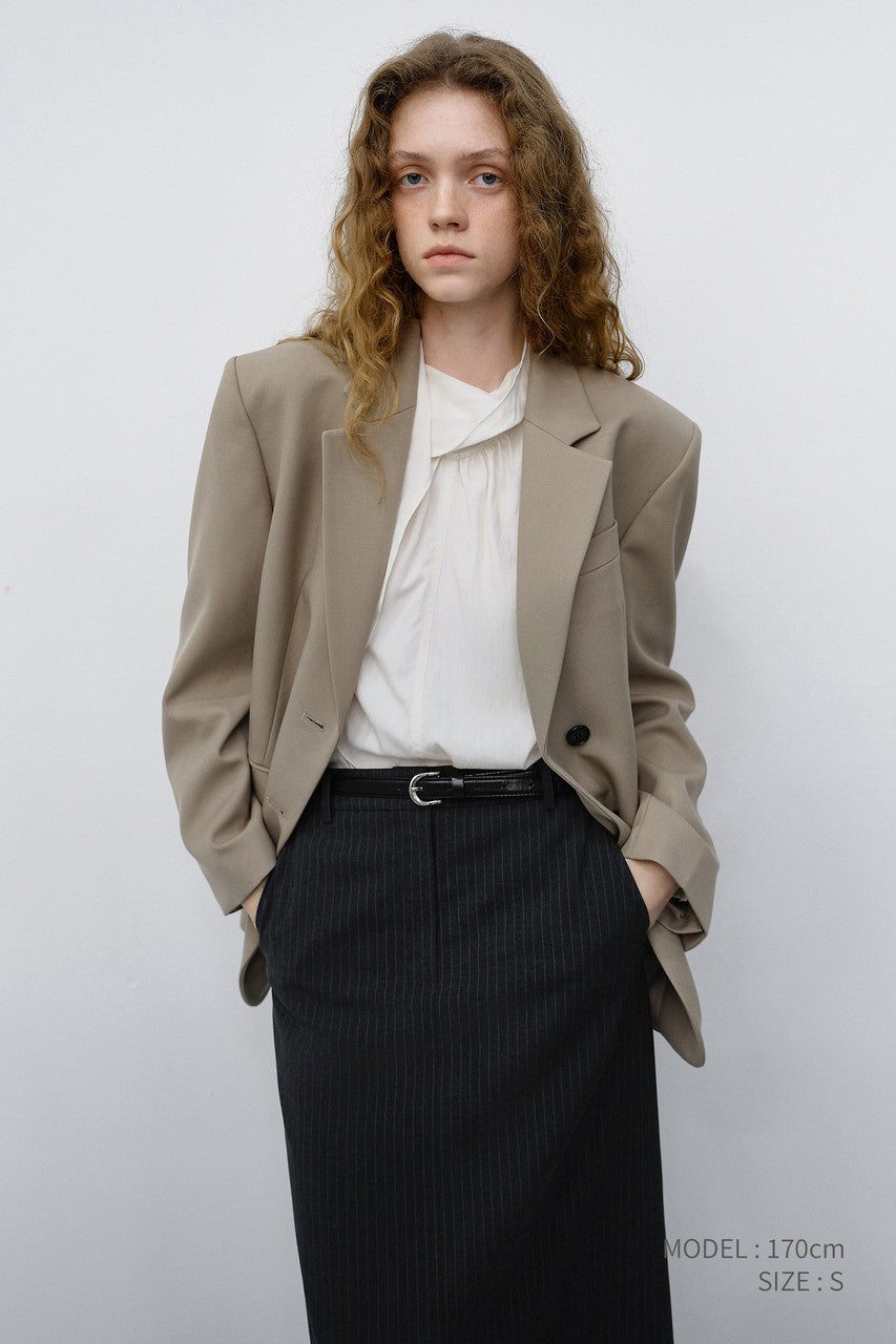 Dunst H-Line Long Striped Skirt Charcoal Grey Stripe