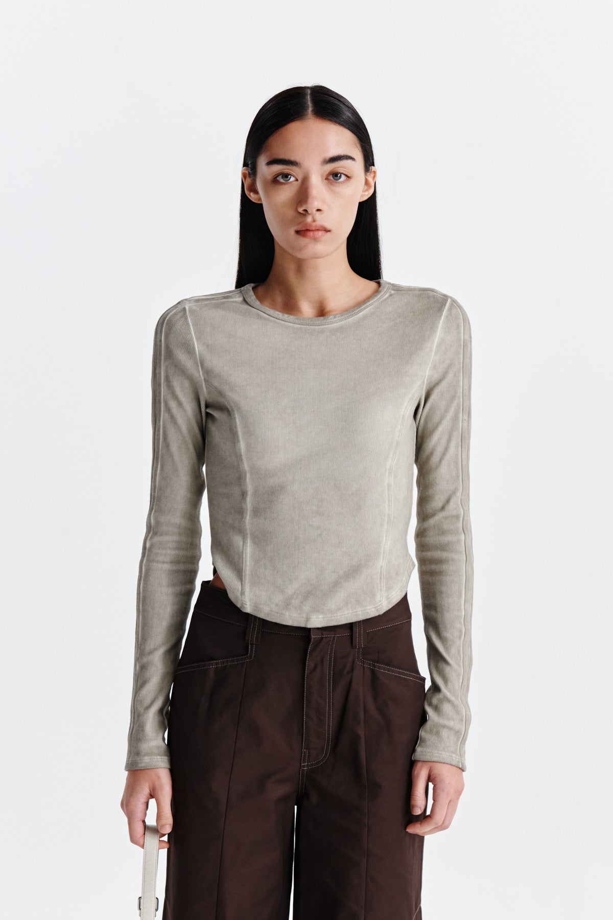[matinkim] SLEEVE BINDING WASHED TOP IN KHAKI