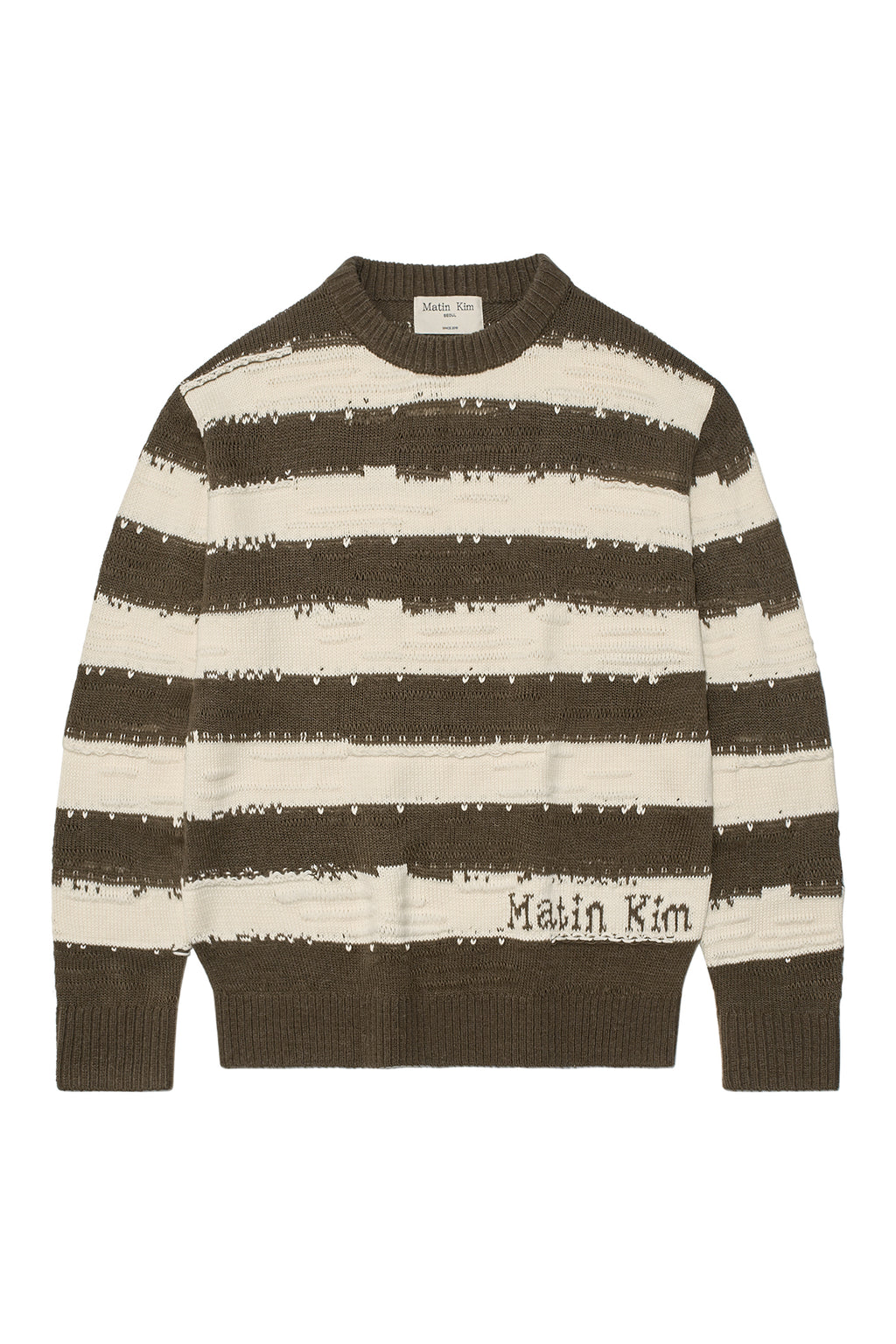 Matinkim Stripe Vintage Loose Pullover For Women IN Khaki Brown