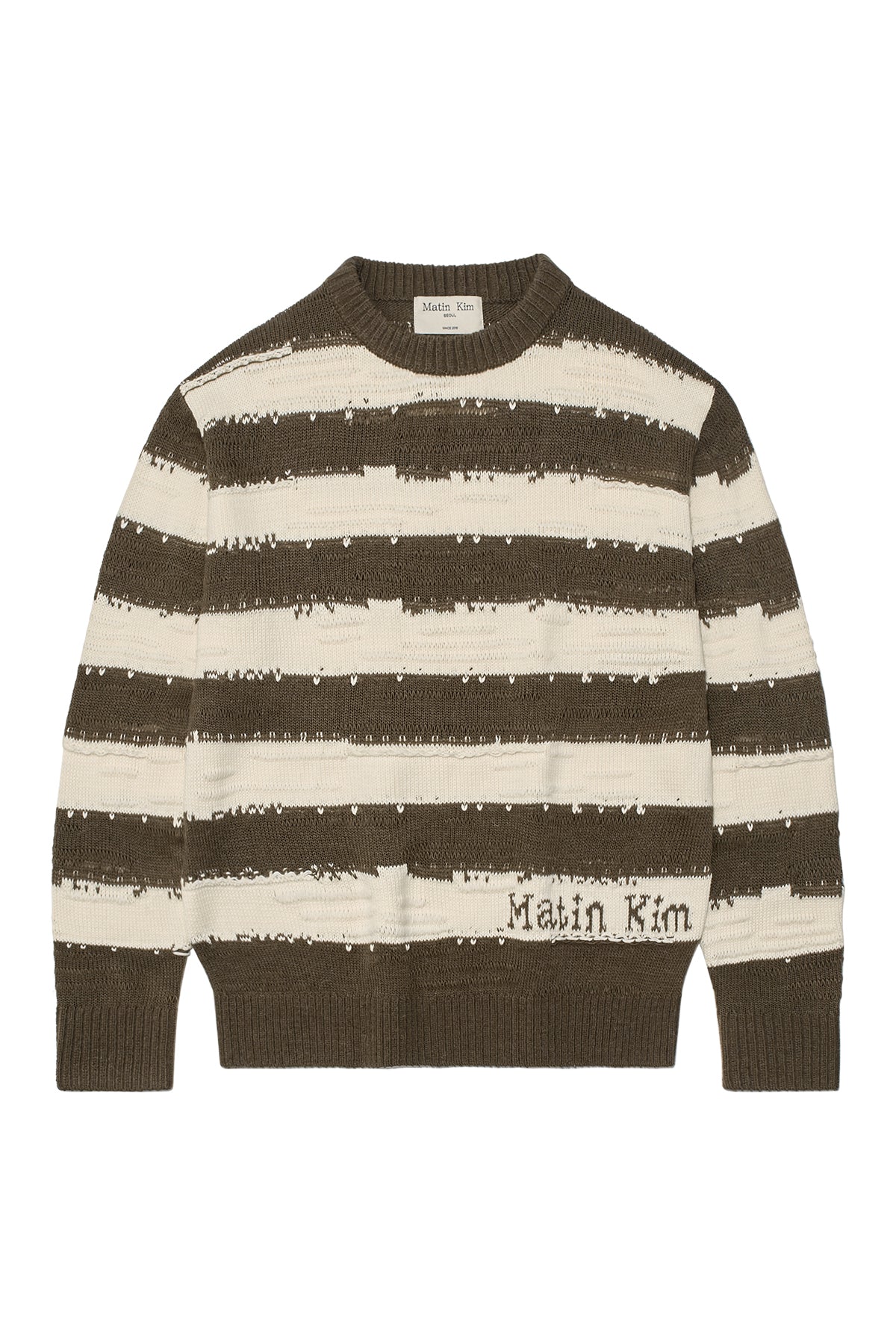 Matinkim Stripe Vintage Loose Pullover For Women IN Khaki Brown