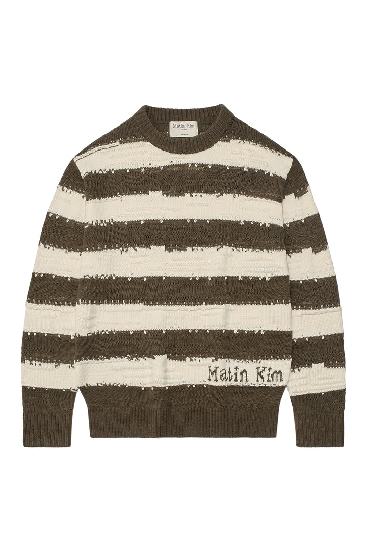 Matinkim Stripe Vintage Loose Pullover For Women IN Khaki Brown
