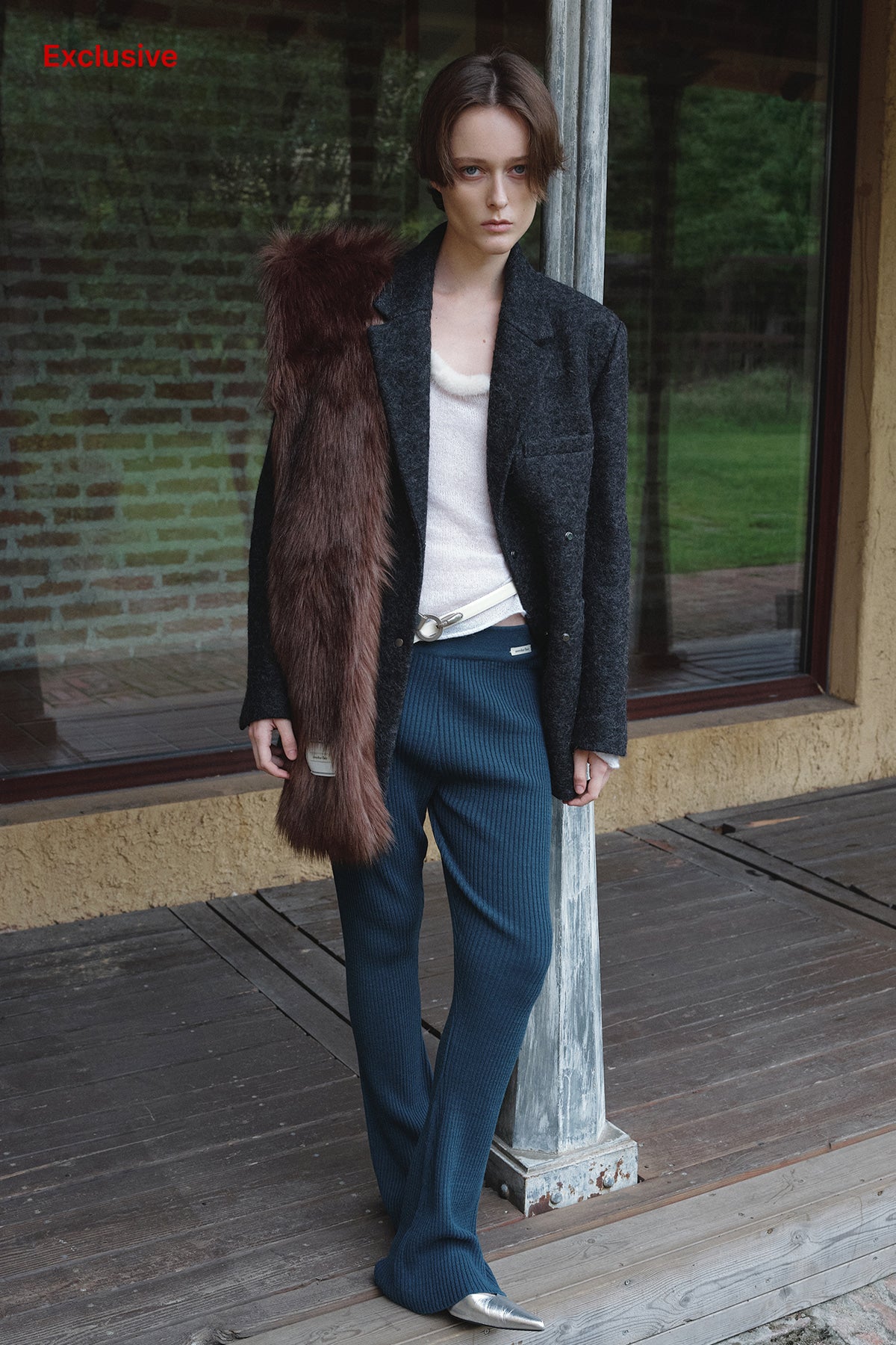Overdueflair Wool Ribbed Knit Pants Teal Blue