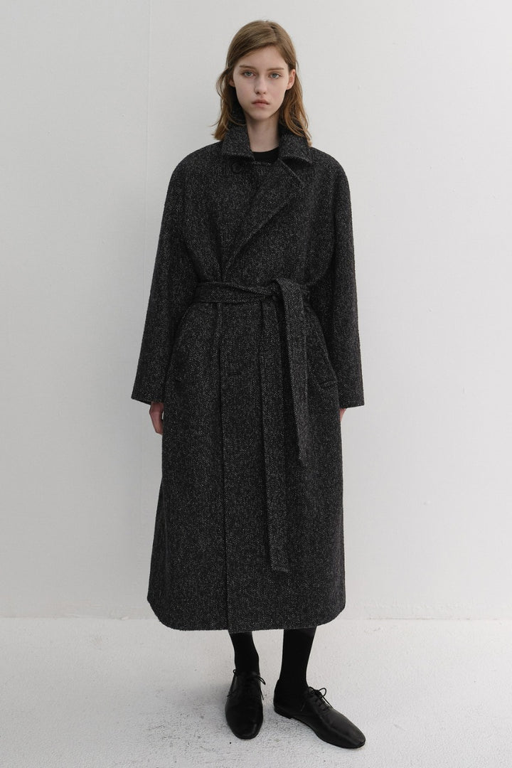 Dunst Unisex Relaxed Double-Breasted Robe Coat Charcoal Tweed