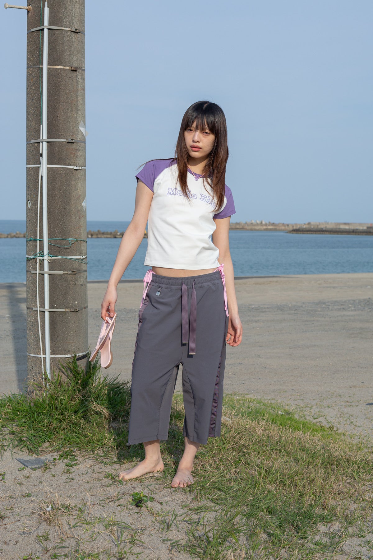 Matinkim Flower Stitch Raglan Logo Top IN Purple