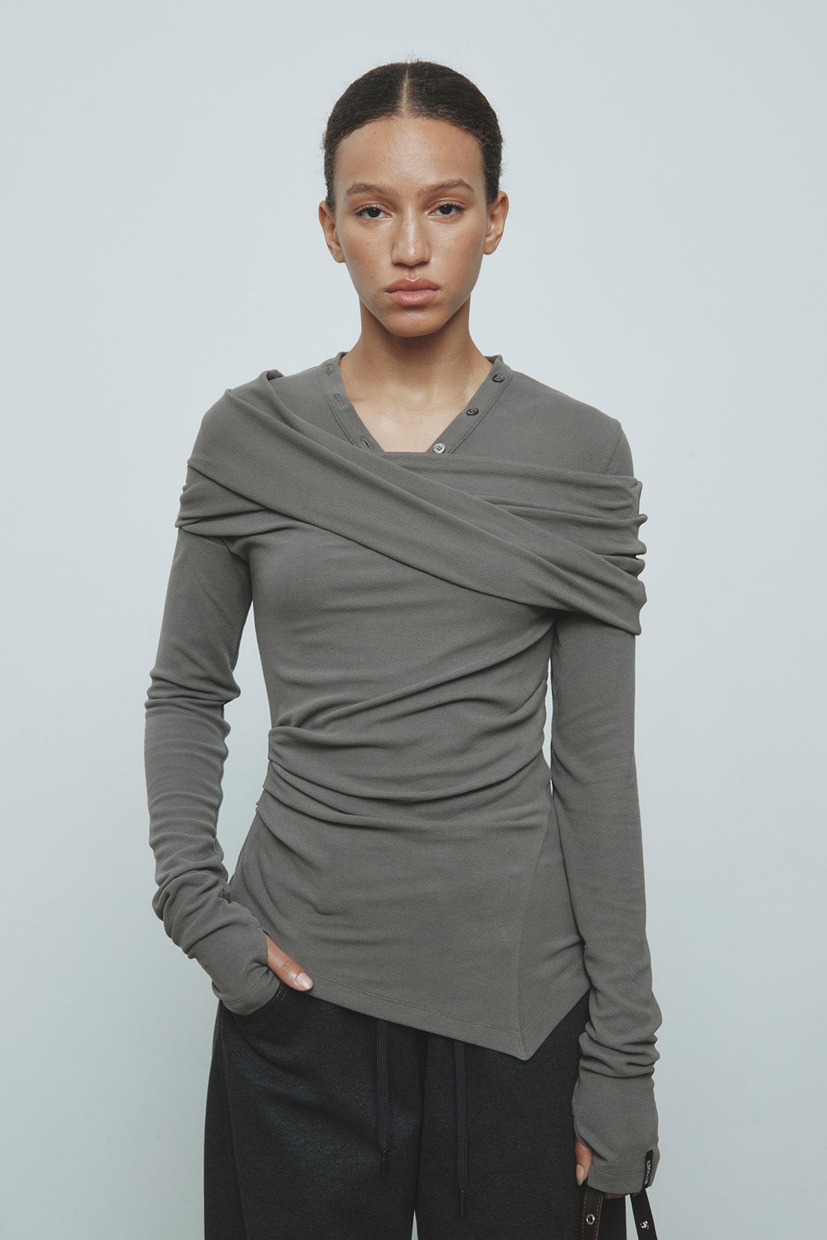 Matinkim Off Shoulder Detail Top IN Grey