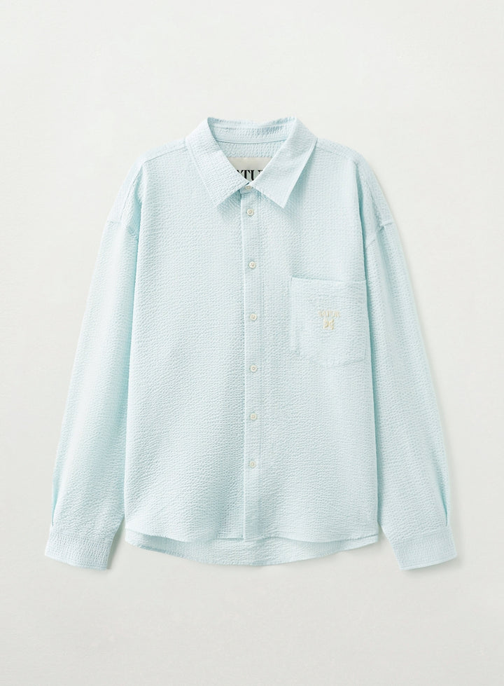 Satur Stripe Seersucker Pocket Shirt - Blue