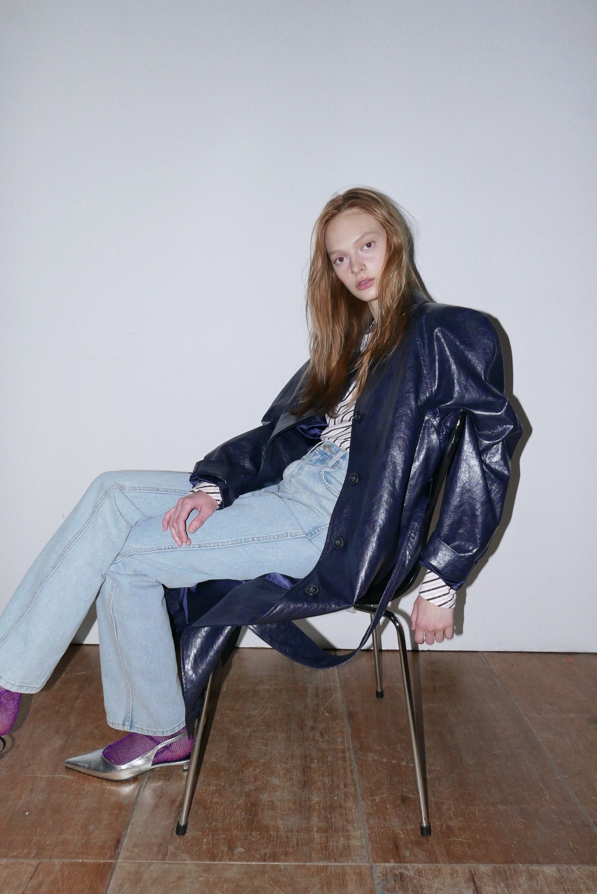Overdueflair Leather Long Trench Coat Navy