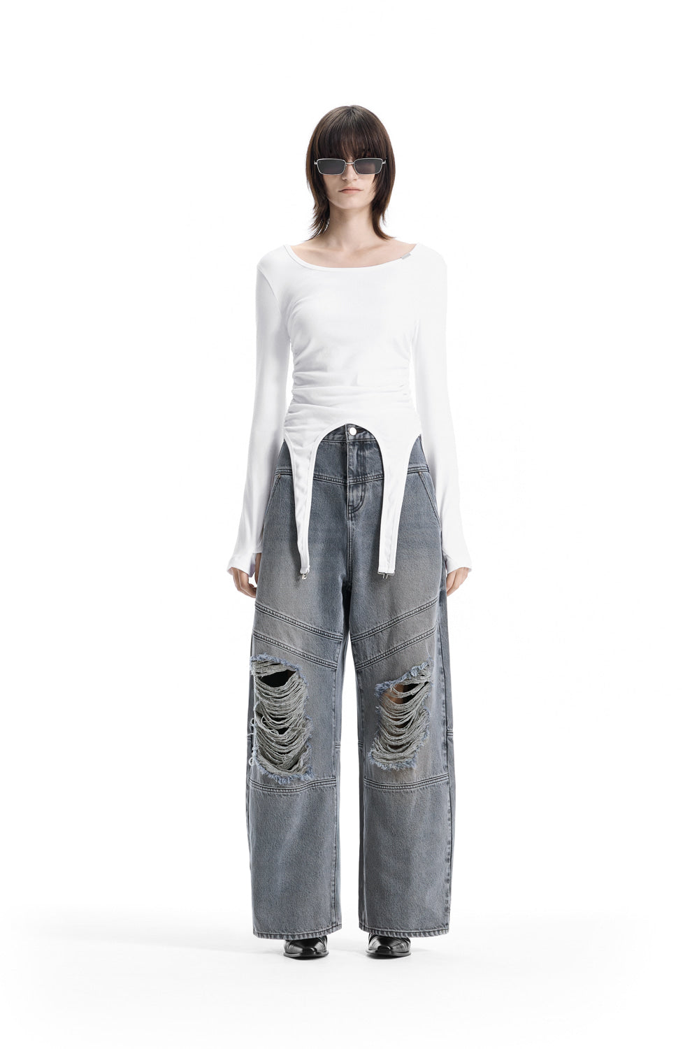 Treemingbird Garter-Hem Long-Sleeve Top Ivory
