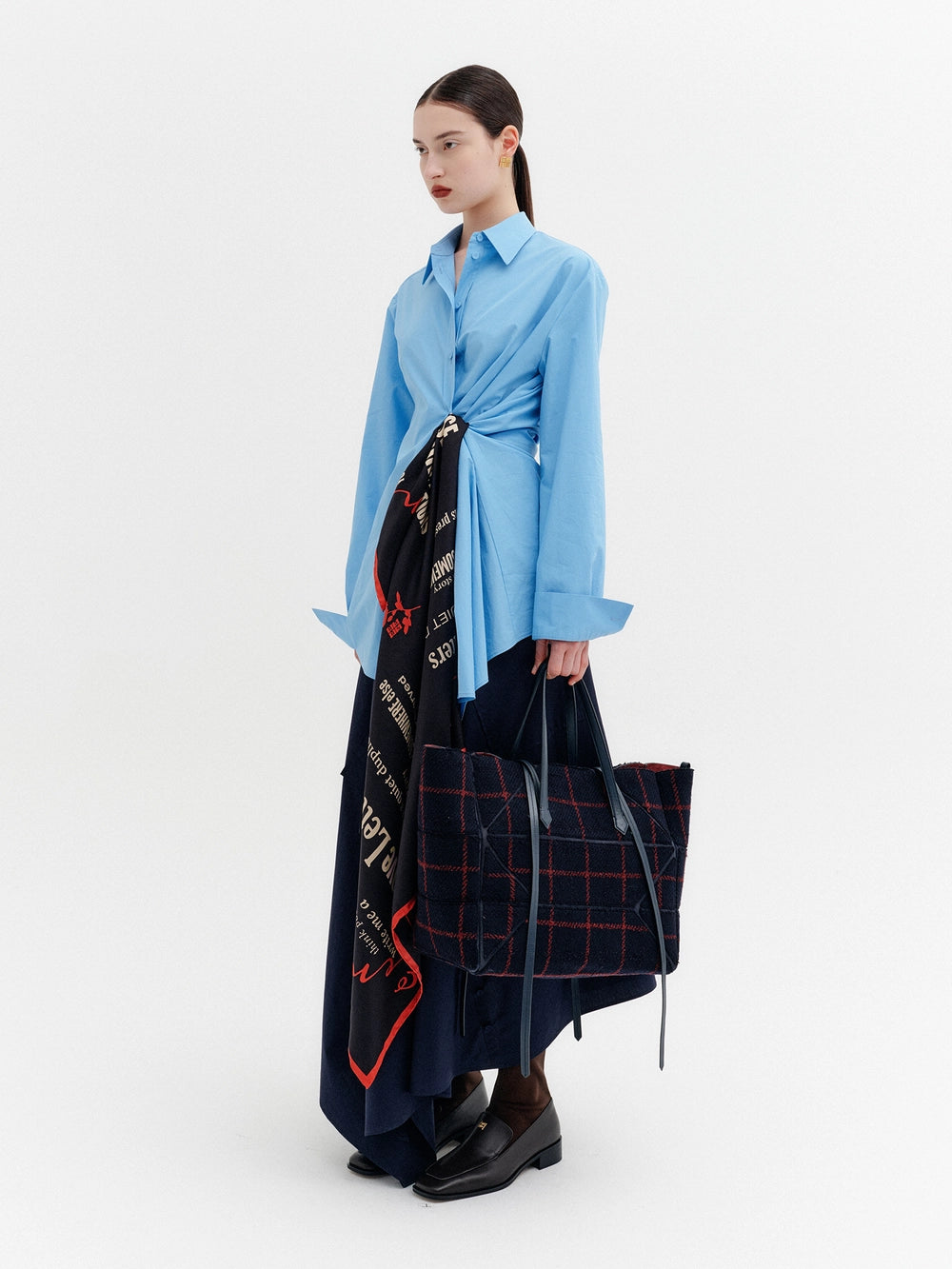 EENK Layered Contrast Shirt Dress - Blue