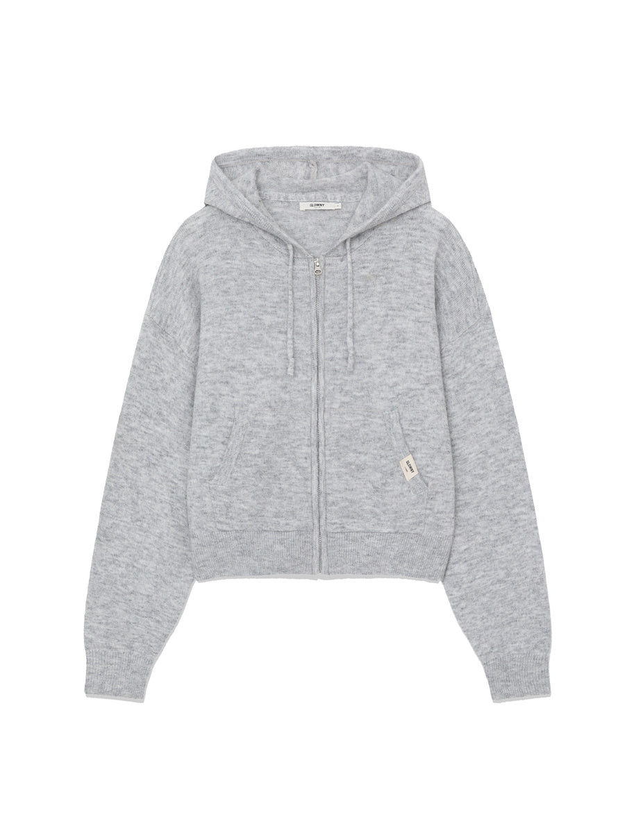 GLOWNY G Wool Knit Zip-Up Hoodie (Melange Gray)