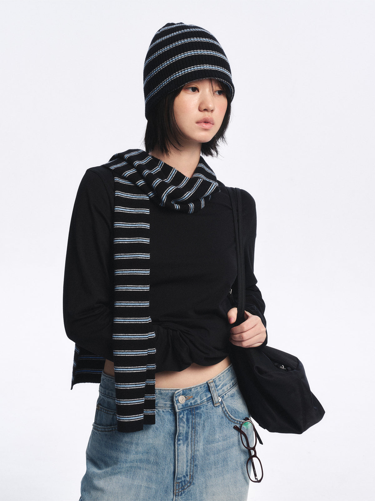 Low Classic Wool Cash Blend Striped Muffler Black