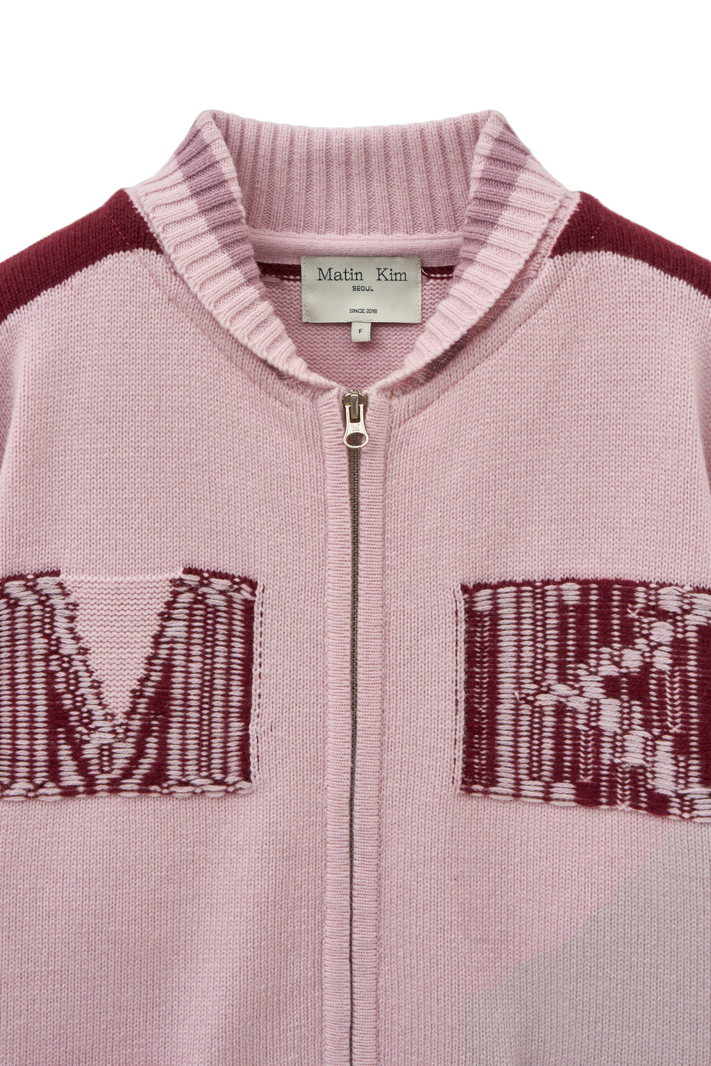 [matinkim] MATIN KIM INITIAL KNIT ZIP UP FOR WOMEN IN PINK