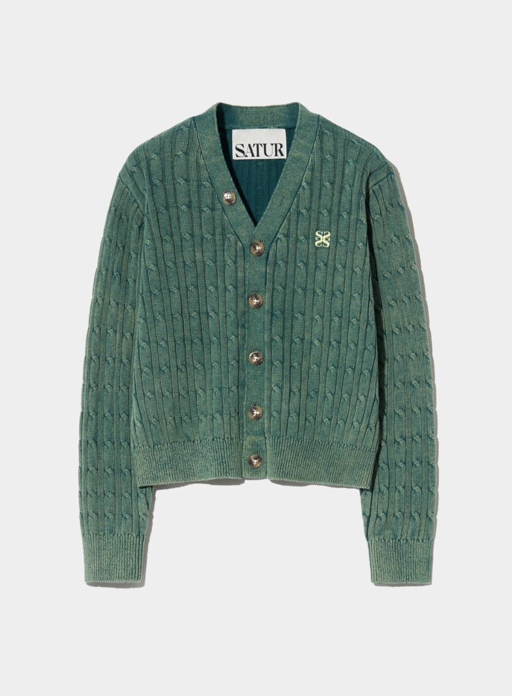 [satur] (W) Faro Over Size Cable Cardigan - Classic Green