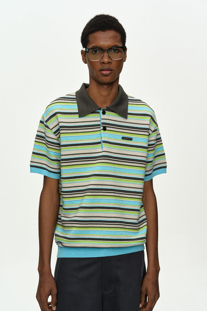 Andersson Bell Stripe Wool Polo Sweater Blue)