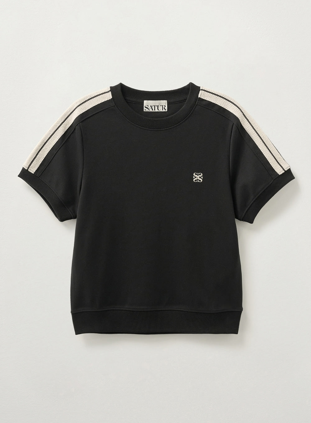 [satur] (W) Lawton Crop Half Sweatshirt - Black