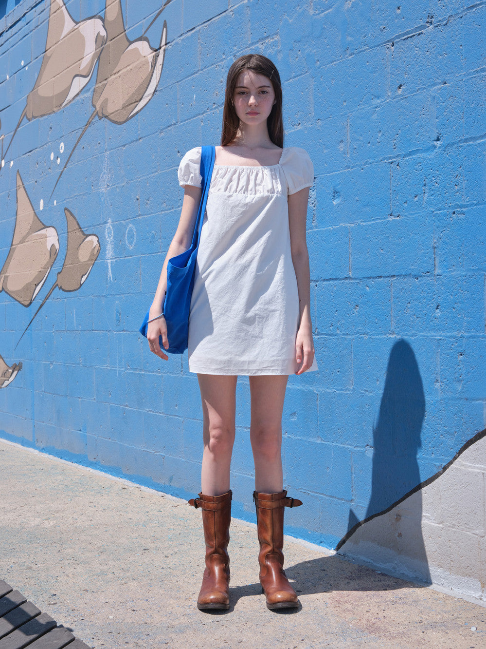 Low Classic Shirring Cotton Dress Off White