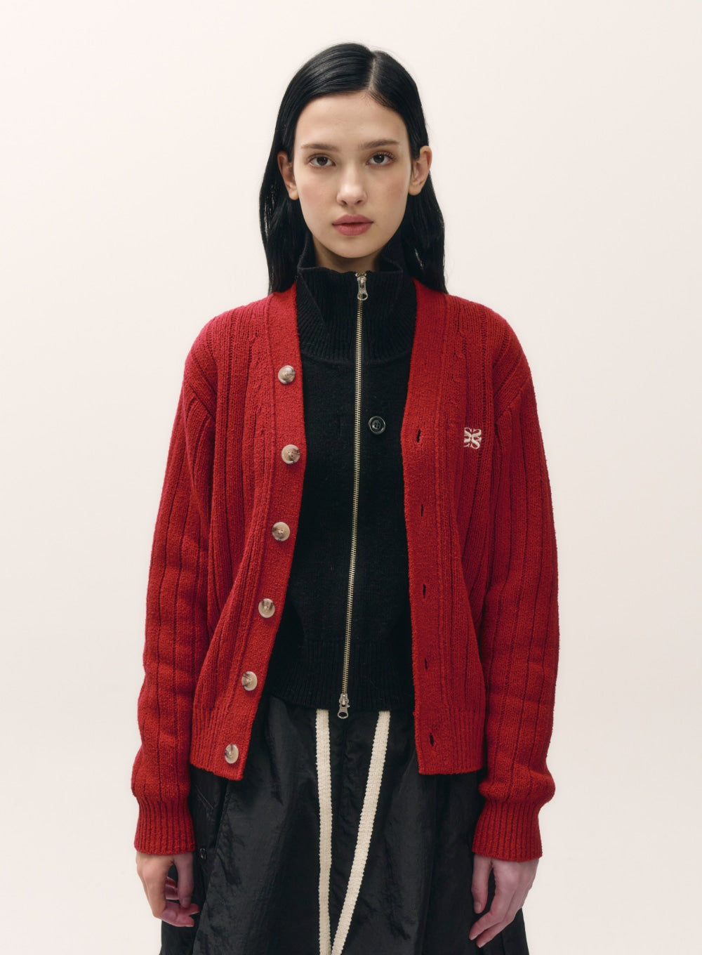 (W) Faro Over Size Boucle Cardigan - Burgundy Red