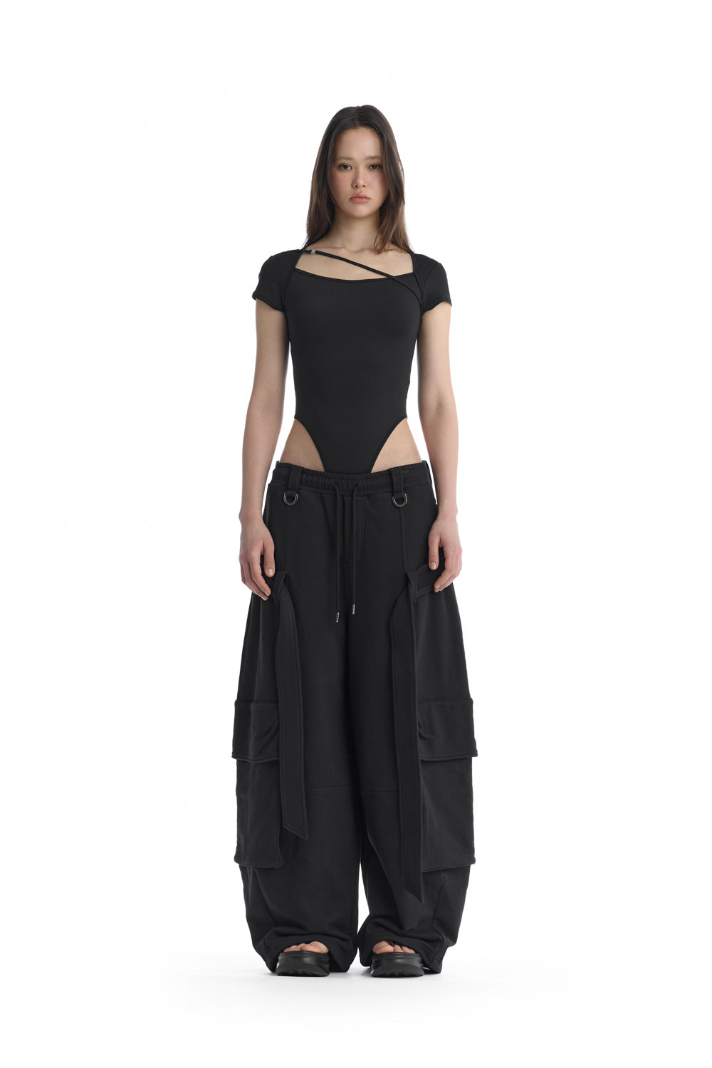 Treemingbird Cross-Neck String Bodysuit Black