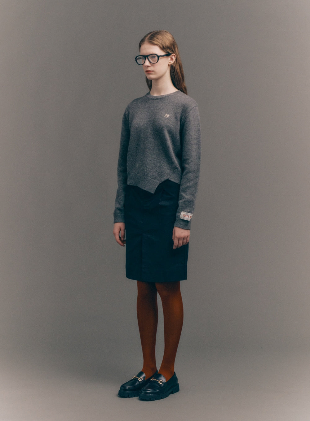 [satur] (W) Cotton Pencil Slit Skirt - Black